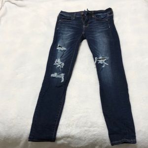 American Eagle dark-washed ripped jeans